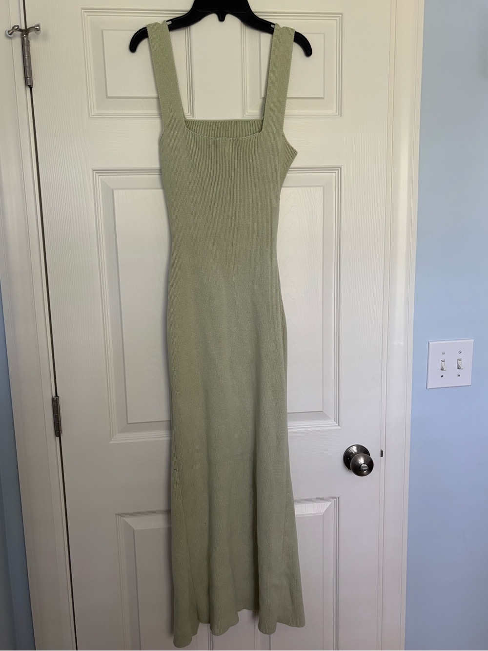 Square-Neck Sage Green Knit Maxi Dress